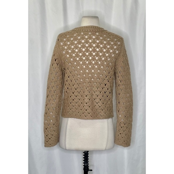 VINCE Crochet Cardigan Sweater Cashmere Wool Amber Light Cropped Knitwear Small - Picture 9 of 15